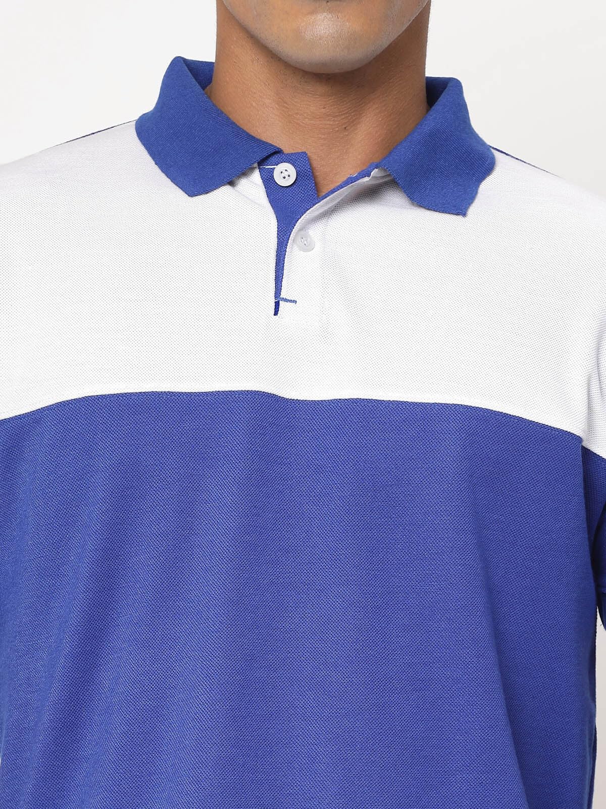 Fundoo Men's Polyester Color Block Polo T-Shirt – Royal Blue & White