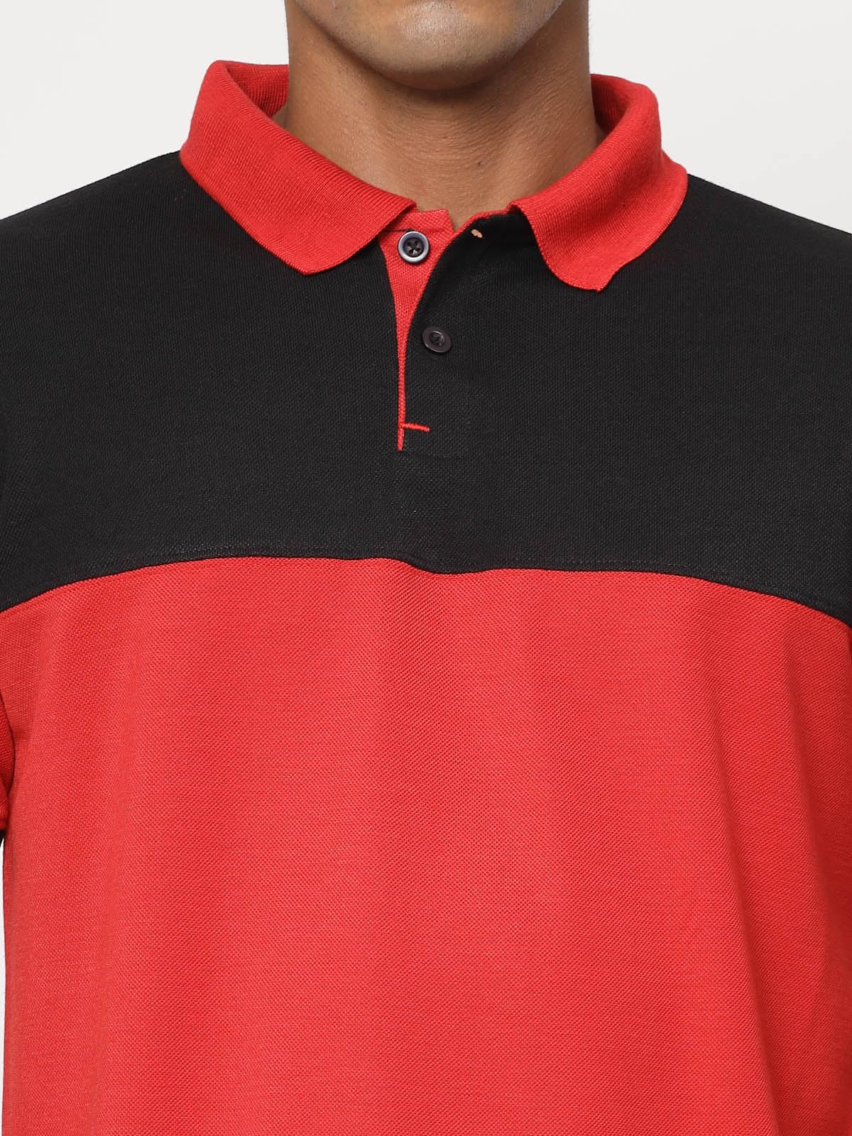 Fundoo Men's Polyester Color Block Polo T-Shirt – Red & Black