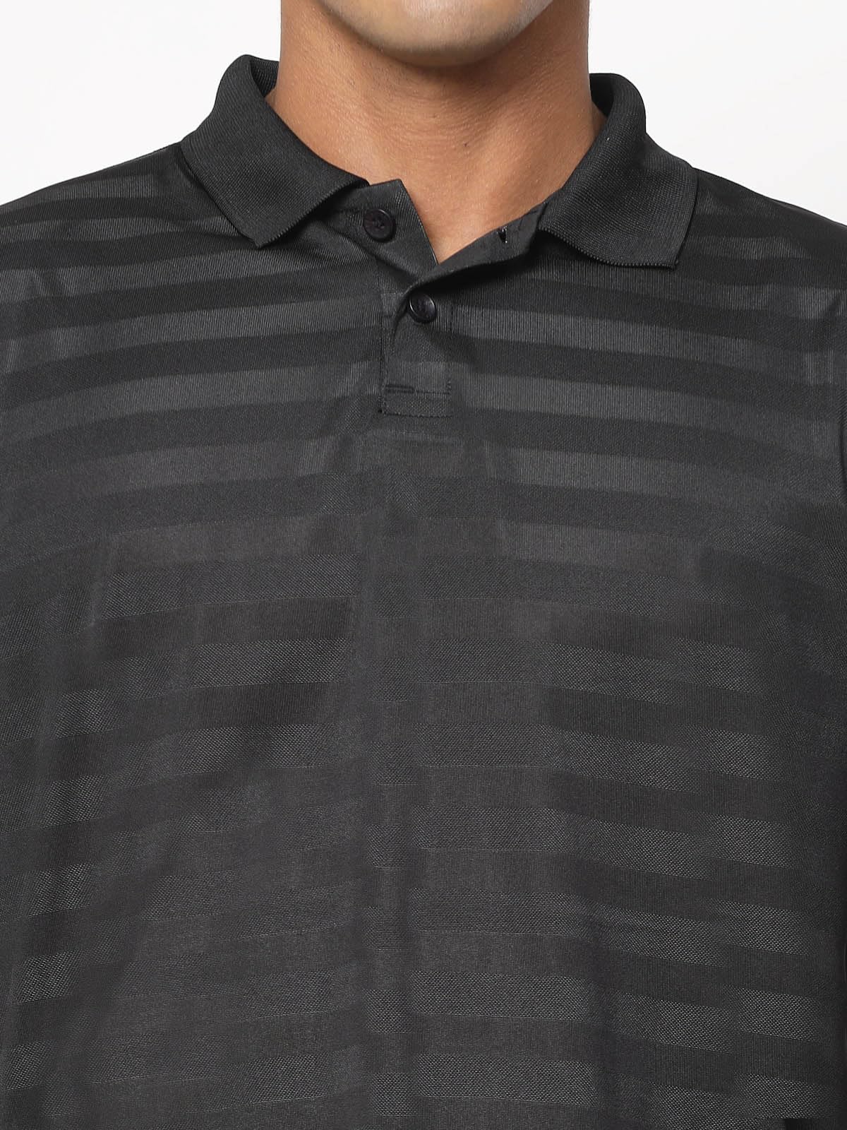 Fundoo Men's Polyester Tonal Stripe Polo T-Shirt – Black